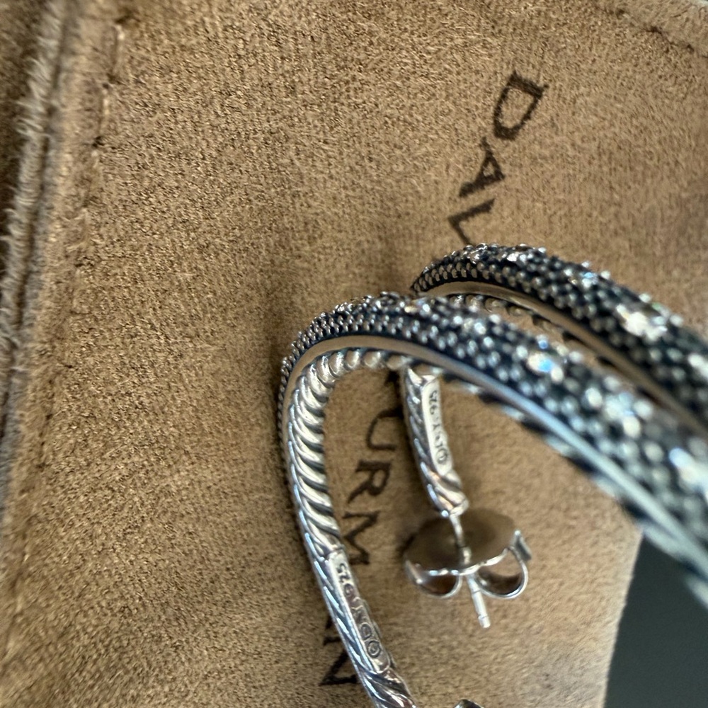 David Yurman Silver and Black Hoop Earrings - Picture 5 of 5